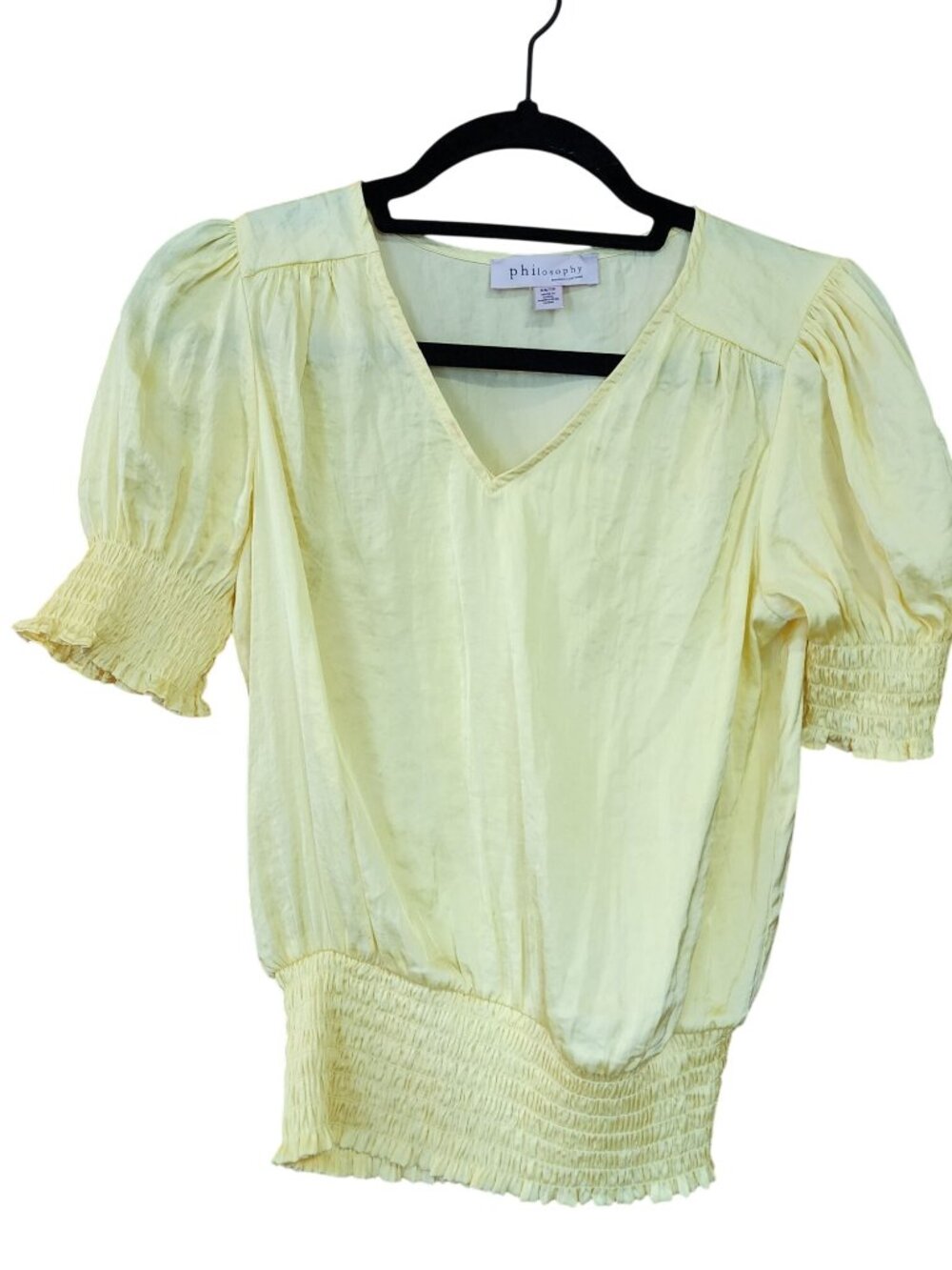 Philosophy  Yellow Silky V Neck Blouse Womens Size XS